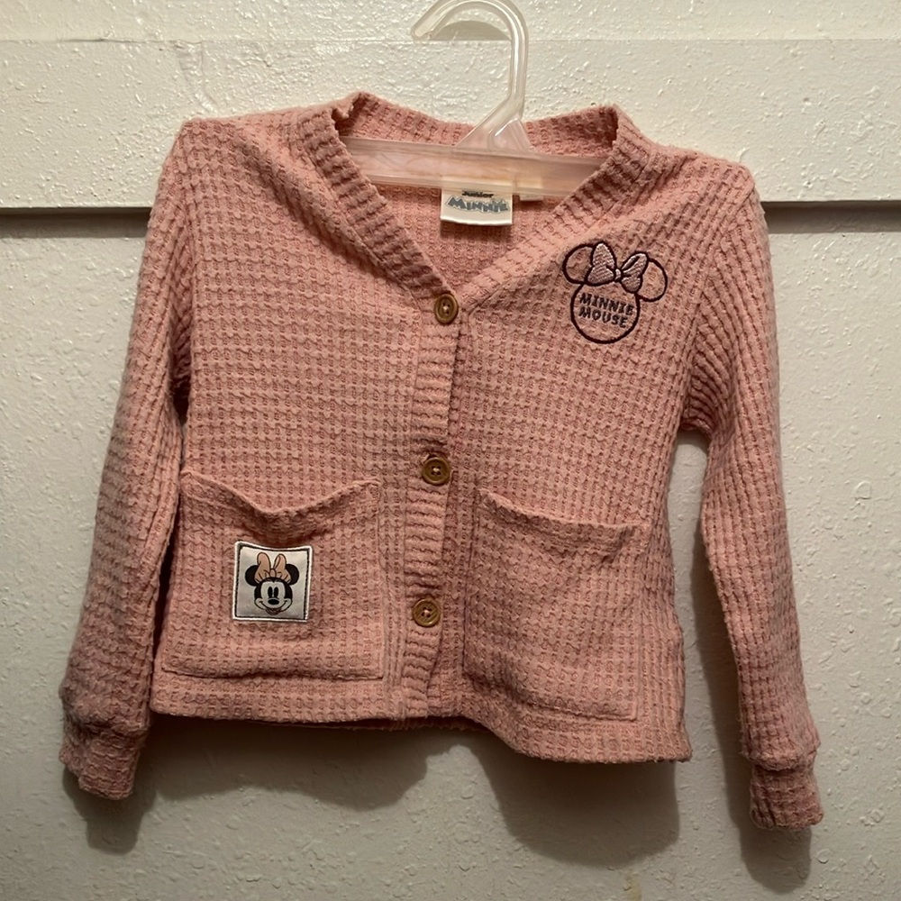 Disney Pink Waffle Knit Cardigan with Minnie Mouse